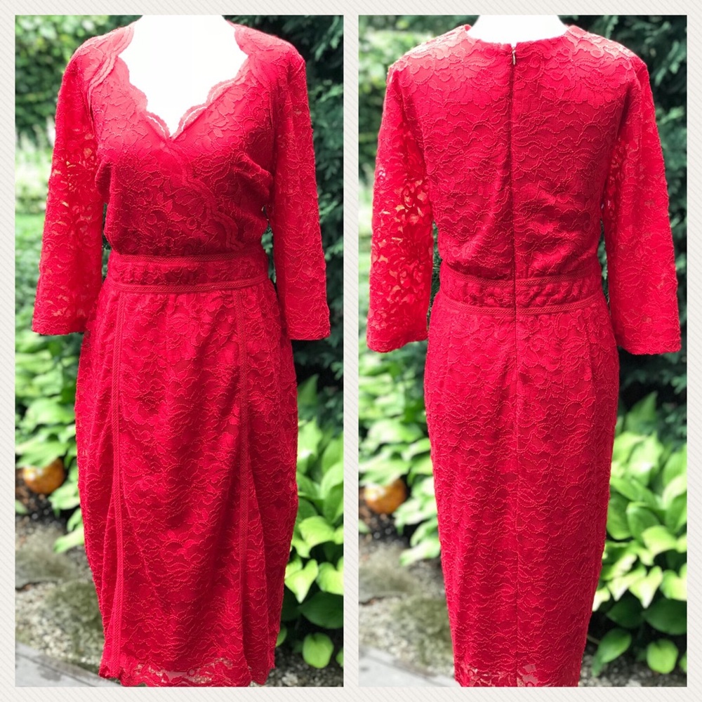 ❤️Red lace midi dress❤️